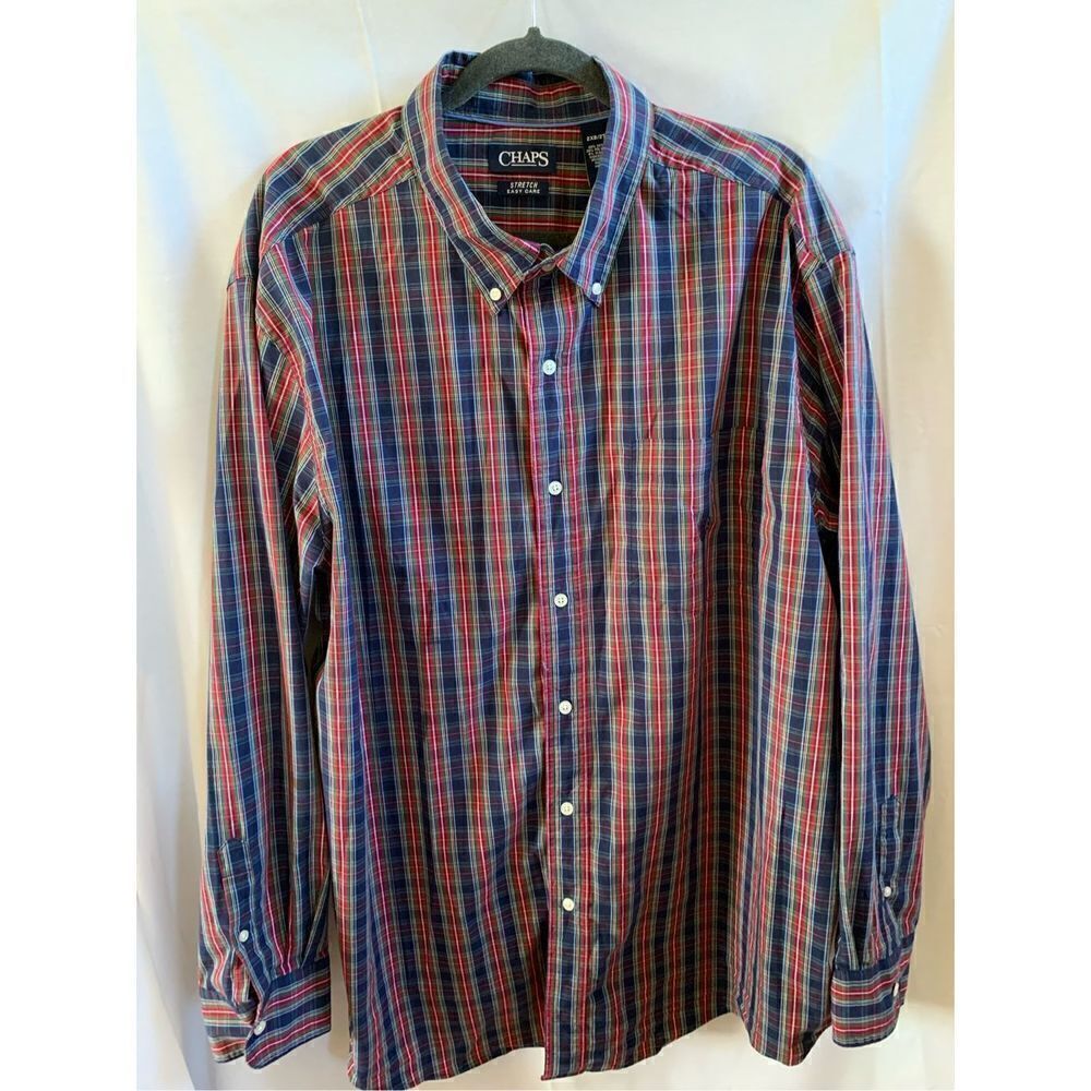 Chaps Stretch Plaid Button Front Shirt Easy Care Long Sleeve Cotton Blend
